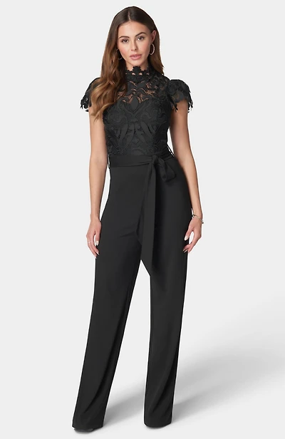 Bebe Women's Lace High Neck Jumpsuit