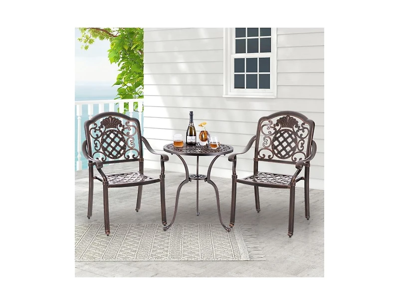 Slickblue Patio Cast Aluminum Dining Chairs Set of 2 Metal Armchairs Stackable-Copper