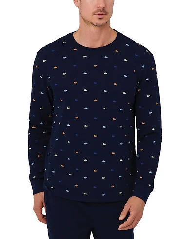 Lacoste Men's All Over Croc Print Long-Sleeve Thermal Sleep Shirt
