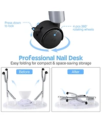 Byootique Portable Folding Manicure Nail Table Station Salon Desk Vented Beauty Spa