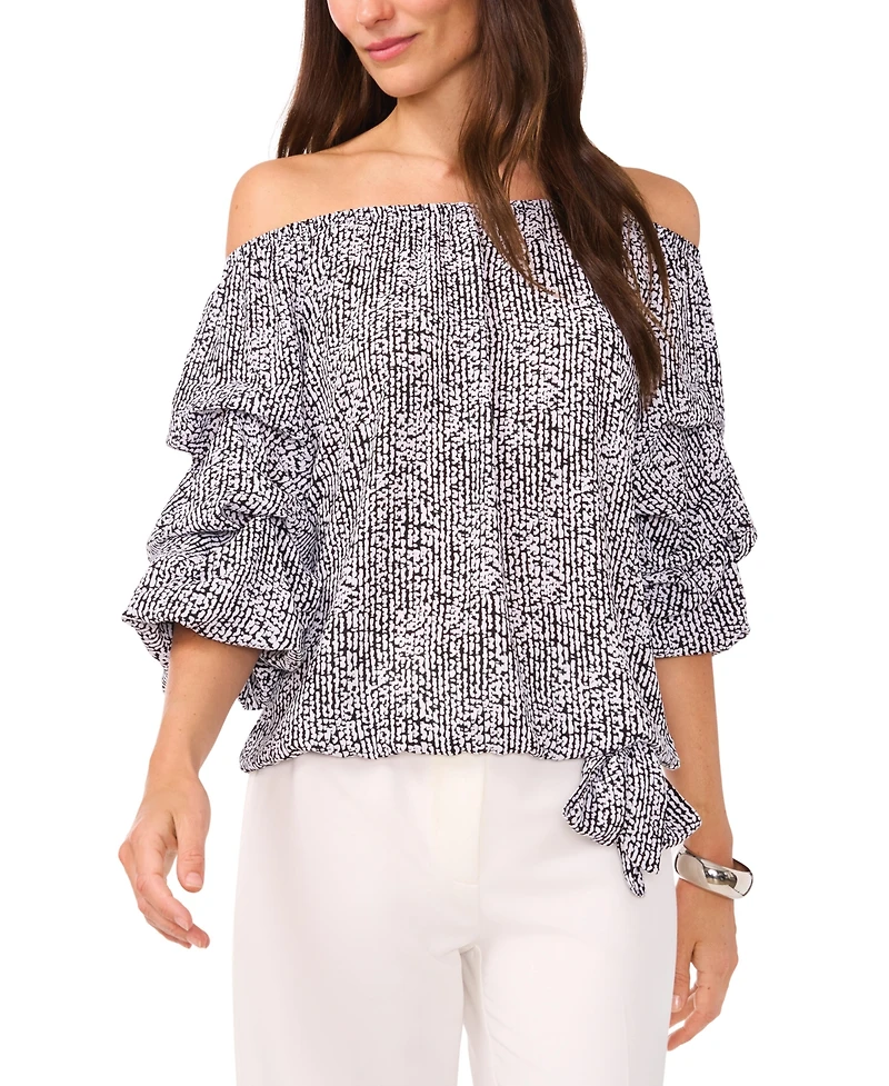 Vince Camuto Women's Printed Off-The-Shoulder Bubble 3/4-Sleeve Tie-Front Blouse