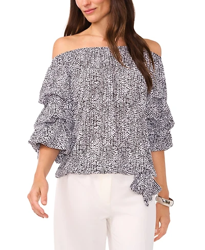 Vince Camuto Women's Printed Off-The-Shoulder Bubble 3/4-Sleeve Tie-Front Blouse