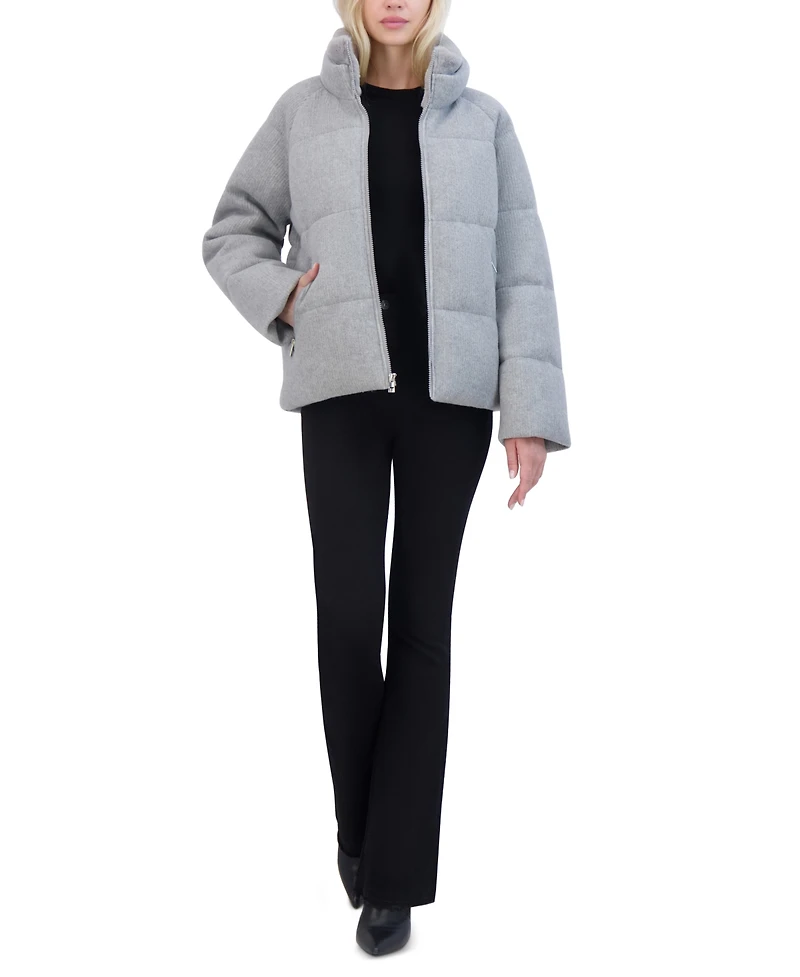 Tahari Women's Knit Faux-Fur-Collar Puffer Coat