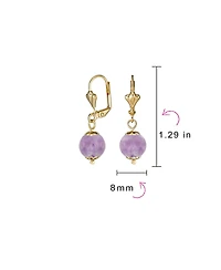 Bling Jewelry Classic Elegant Simple Round Natural Stone Dangle Lever Back Drop Ball Earrings Polished Yellow Gold Plated Brass 8MM