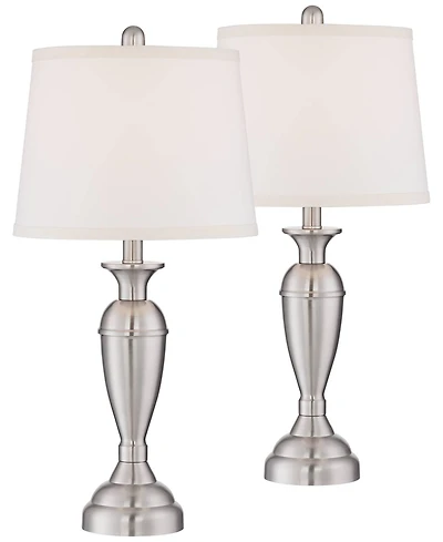 Regency Hill Blair Traditional Table Lamps 25" High Set of 2 Brushed Nickel with Table Top Dimmers White Fabric Drum Shade for Bedroom Living Roo