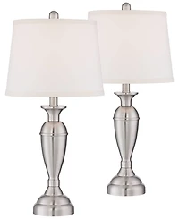 Regency Hill Blair Traditional Table Lamps 25" High Set of 2 Brushed Nickel with Table Top Dimmers White Fabric Drum Shade for Bedroom Living Roo