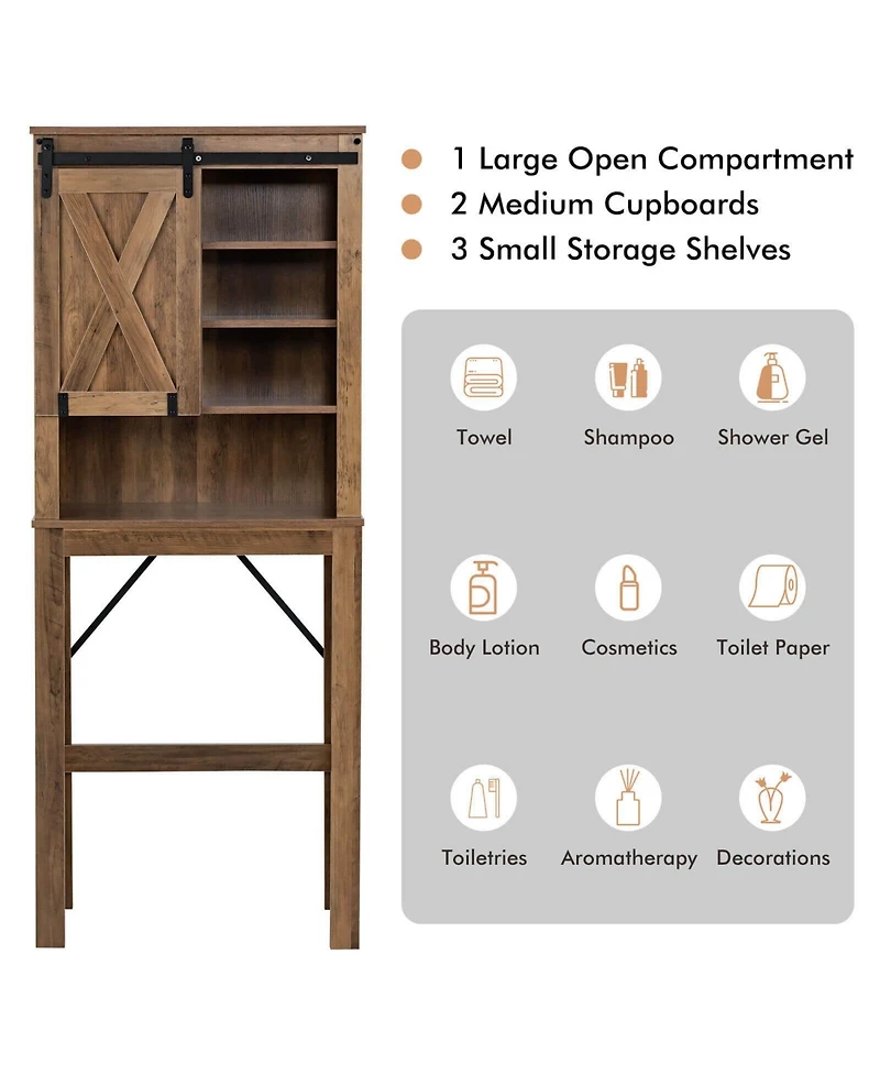 Sugift Wooden Bathroom Storage Cabinet with Sliding Barn Door and 3-level Adjustable Shelves