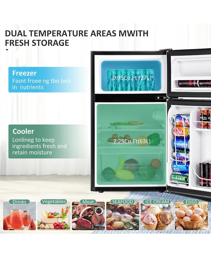 Sugift 3.2 cu ft Compact Stainless Steel Refrigerator