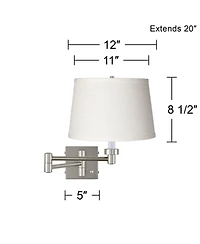 Possini Euro Design Modern Swing Arm Wall Lamp with Cord Cover Brushed Nickel Plug-In Light Fixture White Linen Shade for Bedroom