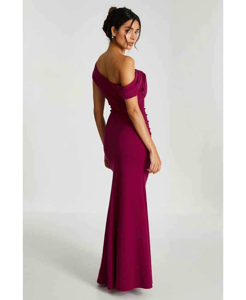 Quiz Women's Scuba Crepe Asymmetric Cowl Neck Maxi Dress