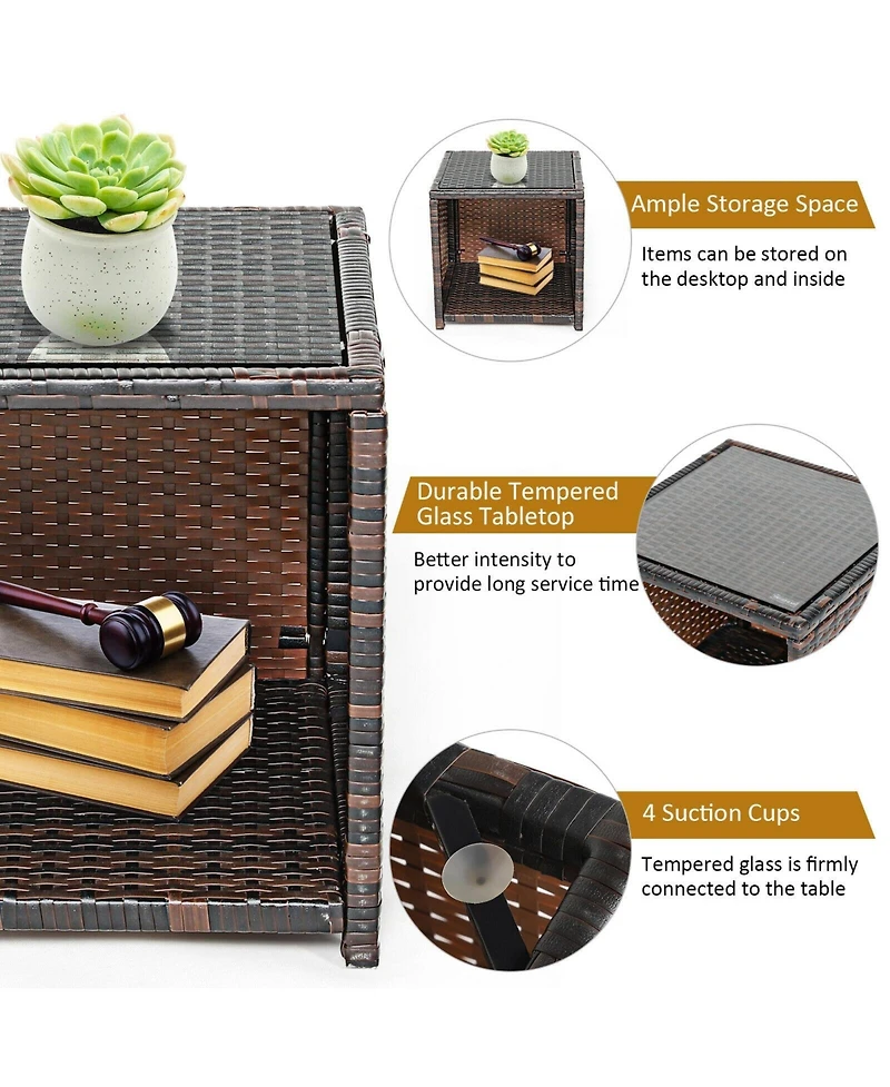 3 Pieces Pe Rattan Wicker Furniture Set with Cushion Sofa Coffee Table for Garden
