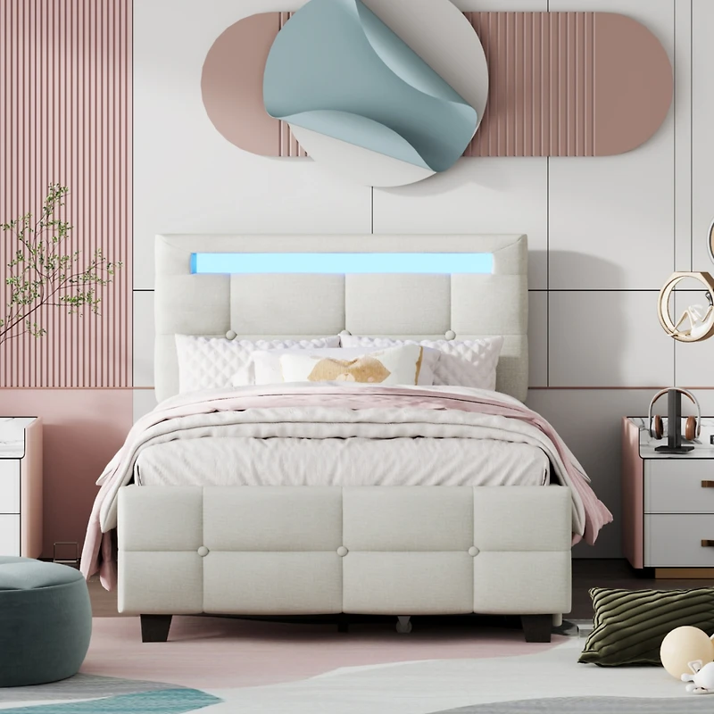 Streamdale Twin Upholstered Led Platform Bed with Drawers