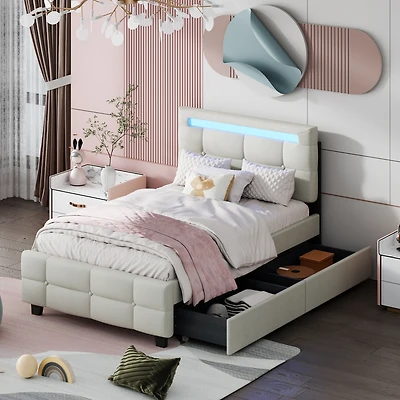 Streamdale Twin Upholstered Led Platform Bed with Drawers