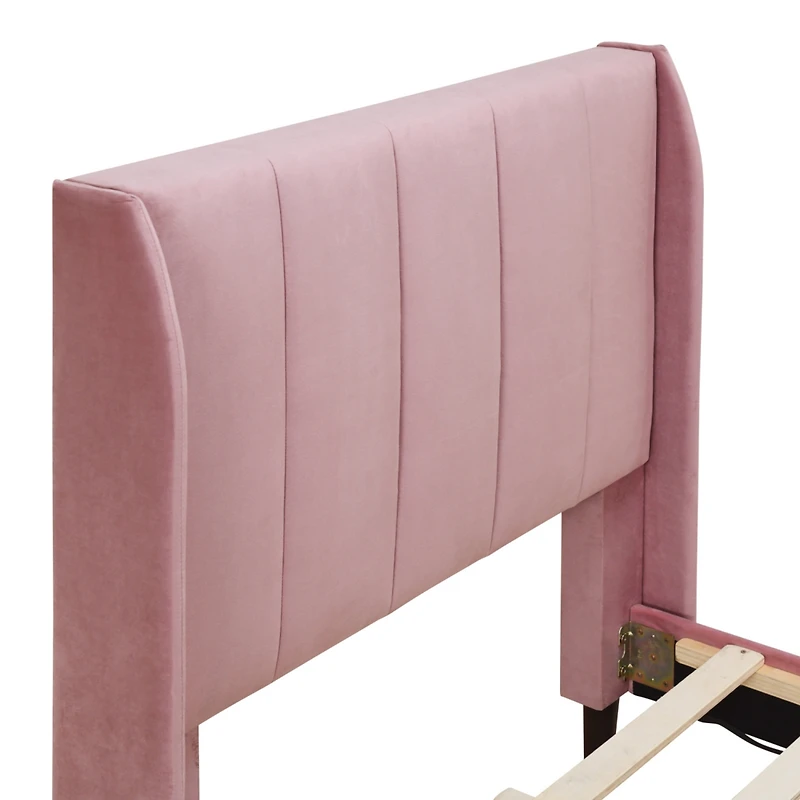 Streamdale Twin Size Upholstered Platform Bed, Velvet, Pink