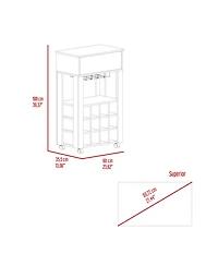 Fm Furniture Ace Bar Cart, Twelve Built-in Wine Rack, Casters, Drawer