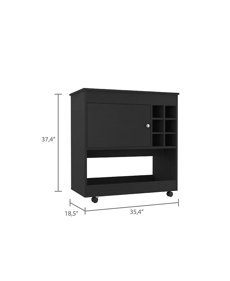 Fm Furniture Texas Bar Cart, One Cabinet, Six Bottle Cubbies, Four Casters