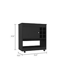 Fm Furniture Texas Bar Cart, One Cabinet, Six Bottle Cubbies, Four Casters