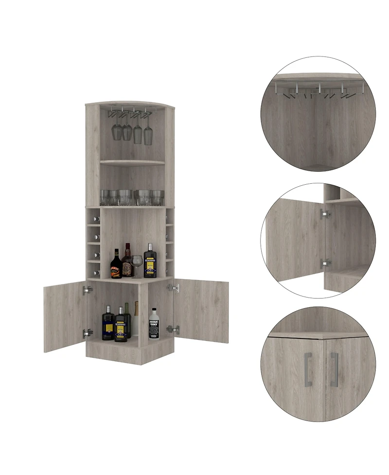 Fm Furniture Seattle Bar Cabinet, Eight Bottle Cubbies, Two Large Open Shelves