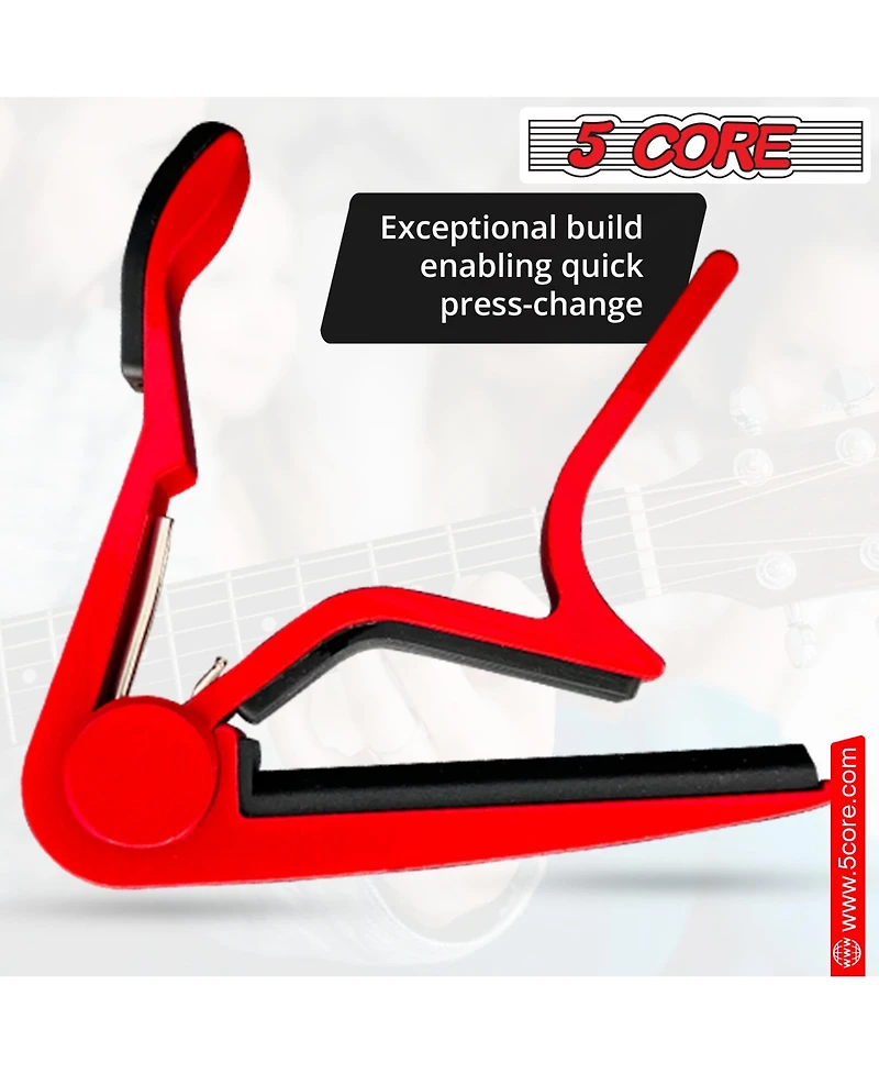 5Core Capo Acoustic Electric Guitar 6 String Kapo Clip For Banjo Mandolin Ukulele - Capo Red