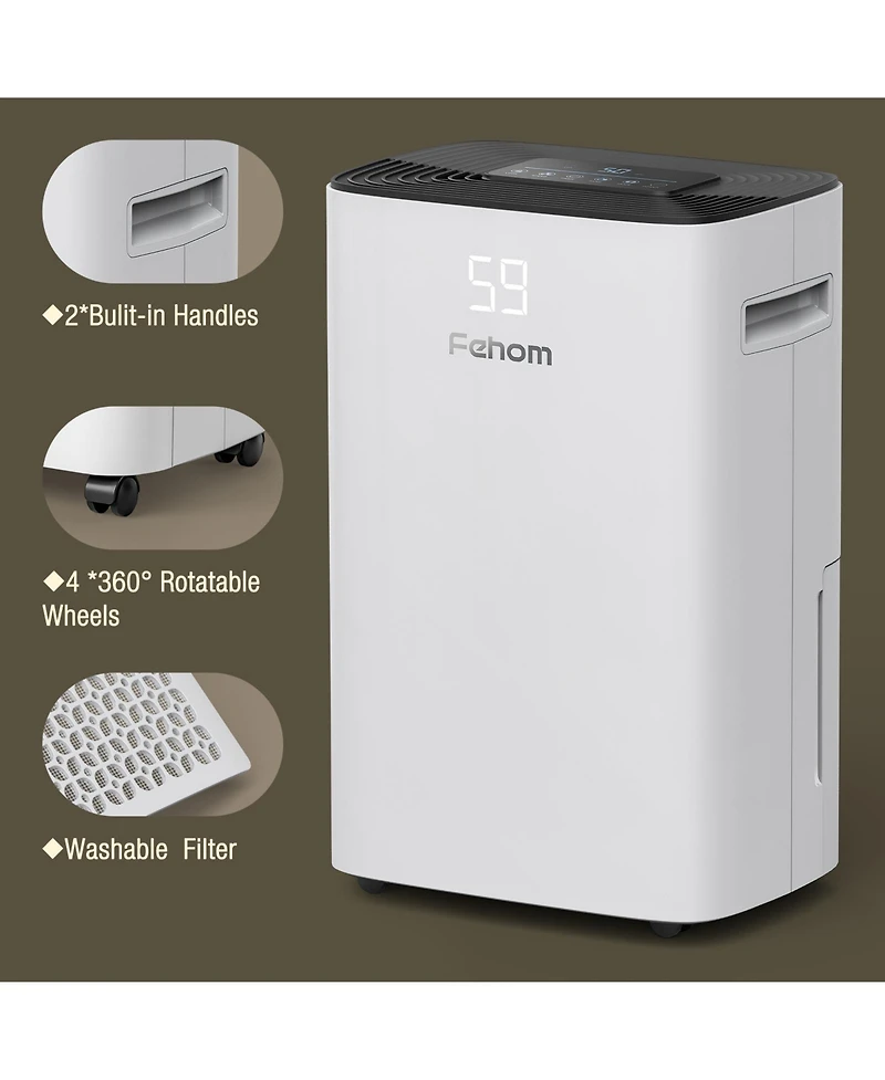 Fehom 4,500 Sq. Ft 50 Pint Dehumidifier with Drain Hose For Home Basements