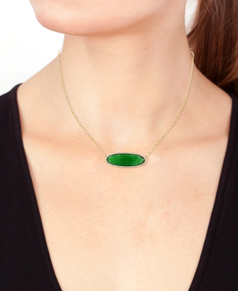 Effy Dyed Jade & Diamond (1/5 ct. t.w.) Oval Pendant Necklace in 14k Gold, 16" + 2" extender