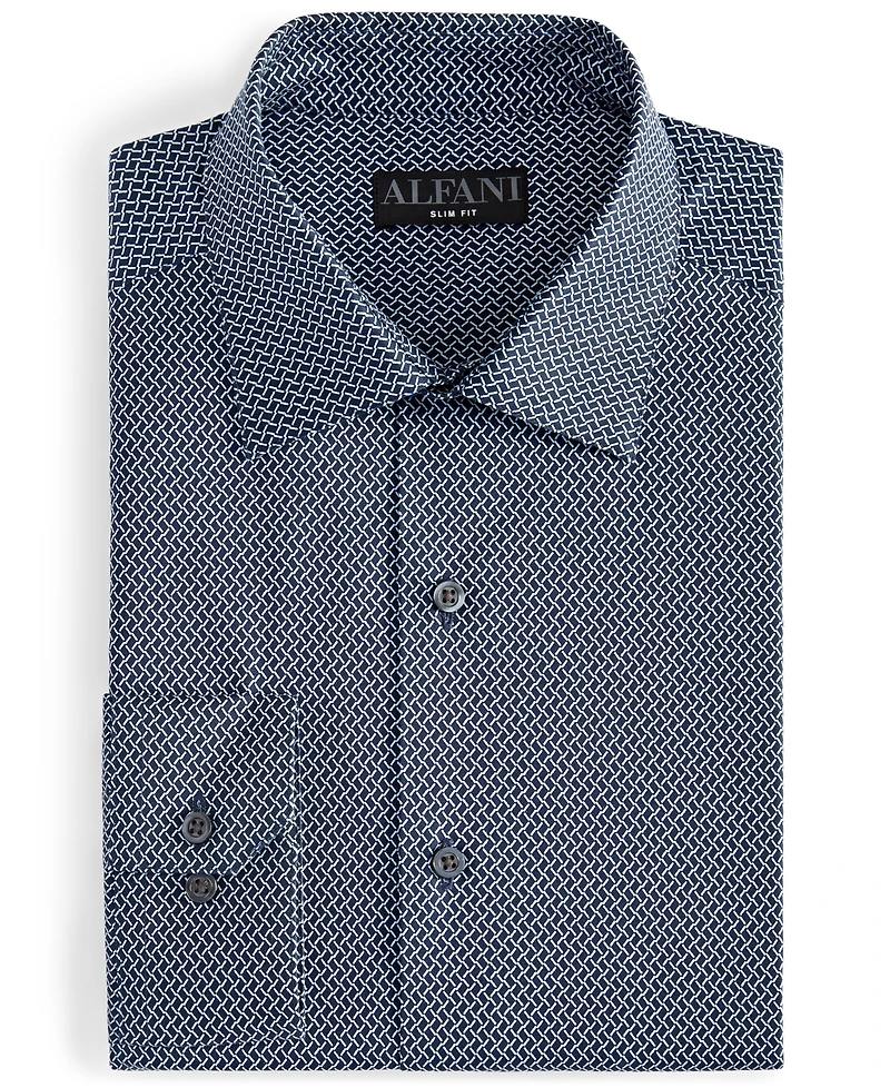 Alfani Men's Slim-Fit Temperature Regulating Geo-Print Dress Shirt, Created for Macy's