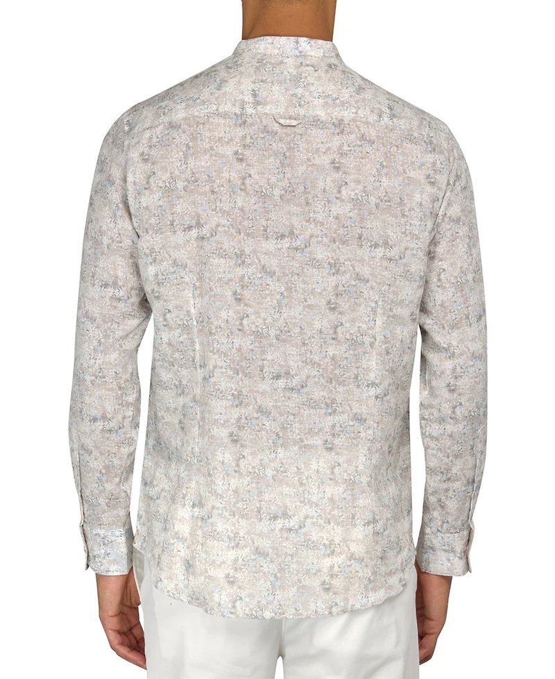 Brooklyn Brigade Men's Moisture-Wicking Abstract leaf-Print Button-Down Mandarin Shirt