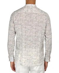Brooklyn Brigade Men's Moisture-Wicking Abstract leaf-Print Button-Down Mandarin Shirt