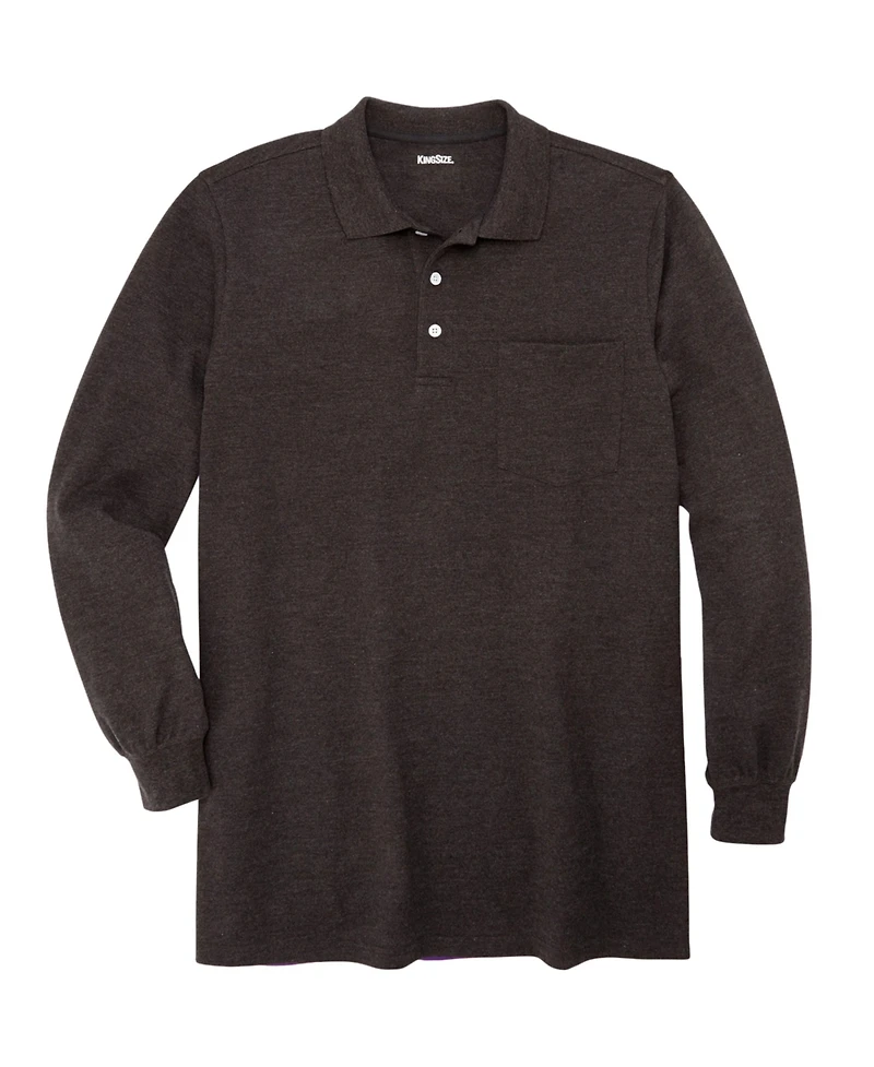 KingSize Big & Tall Longer-Length Long Sleeve Shrink-Less Cotton Polo