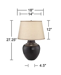 Brighton Southwest Rustic Farmhouse Table Lamp 27.25" Tall Hammered Warm Bronze Metal Pot Beige Fabric Drum Shade for Living Room Bedroom House B