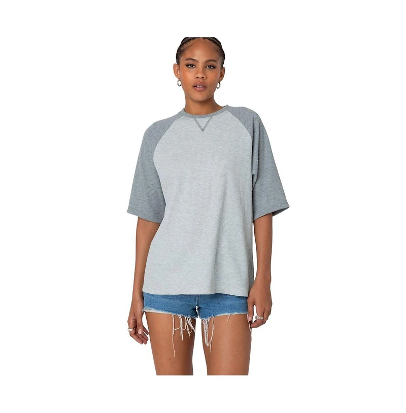 Women's Oversized Raglan Waffle T Shirt
