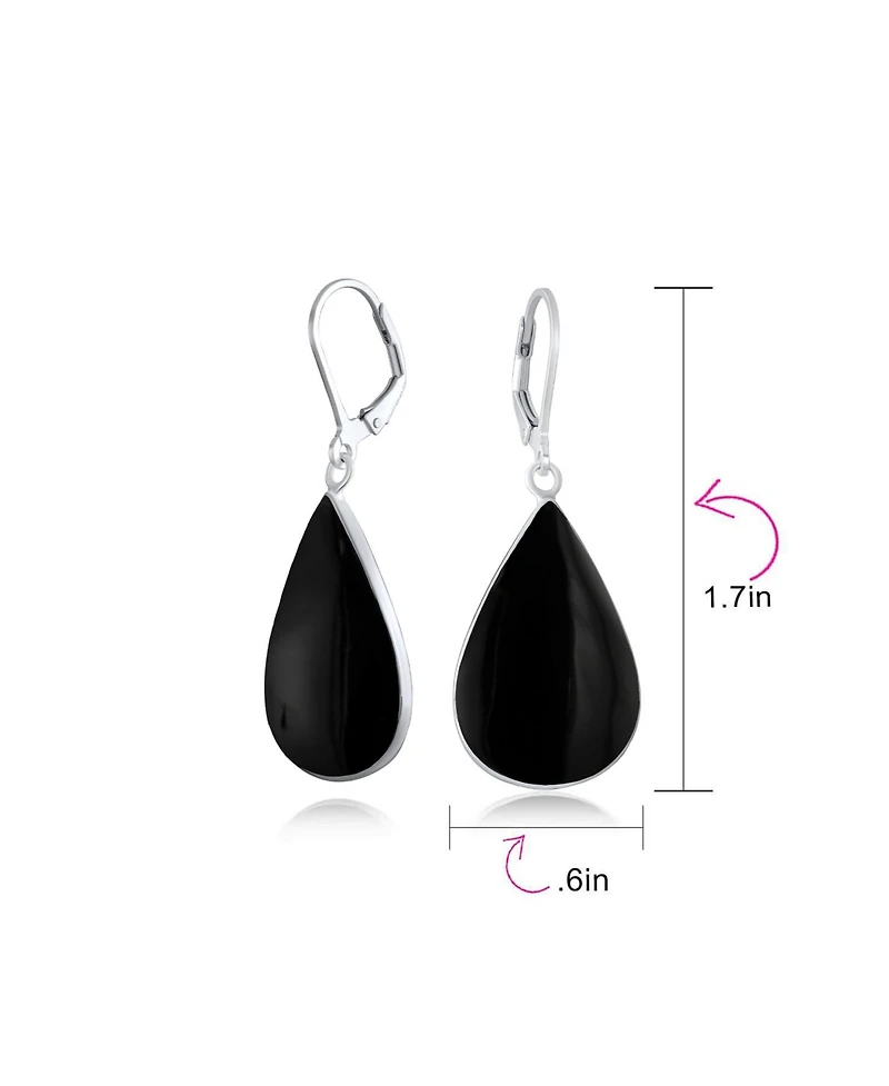 Bling Jewelry Large Iridescent Shell Stone Pear Shaped Teardrop Dangle Lever back Earrings Sterling Silver
