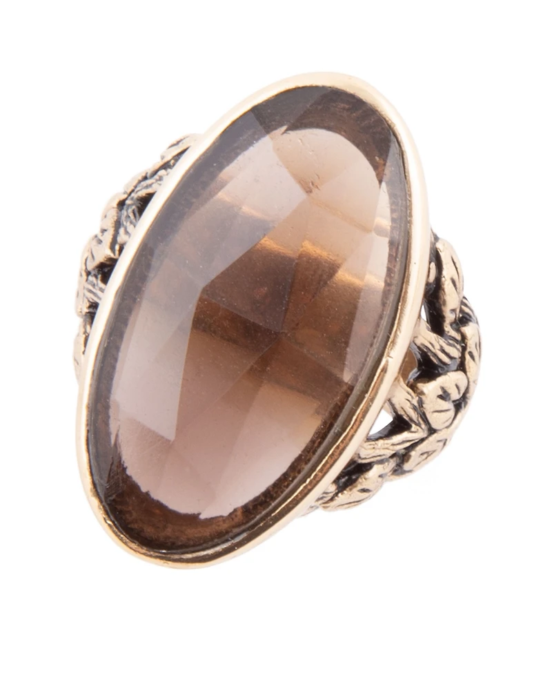 Barse Enchanted Smoky Quartz Golden Bronze Oval Ring