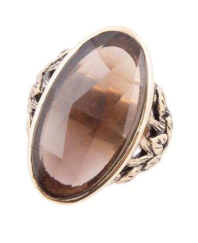 Barse Enchanted Smoky Quartz Golden Bronze Oval Ring