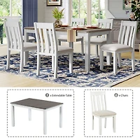 Simplie Fun Retro Style 7-Piece Dining Table Set With Extendable Table And 6 Upholstered Chairs
