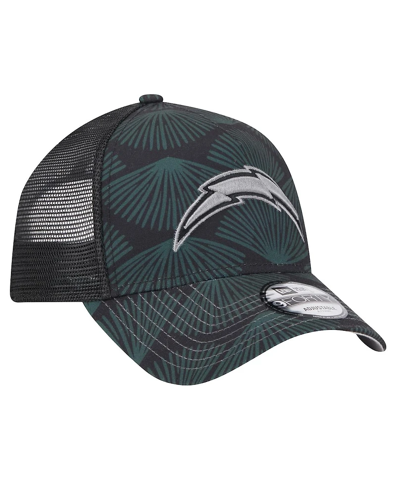 New Era Men's Black Los Angeles Chargers Agave Trucker 9FORTY Adjustable Hat