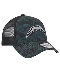 New Era Men's Black Los Angeles Chargers Agave Trucker 9FORTY Adjustable Hat