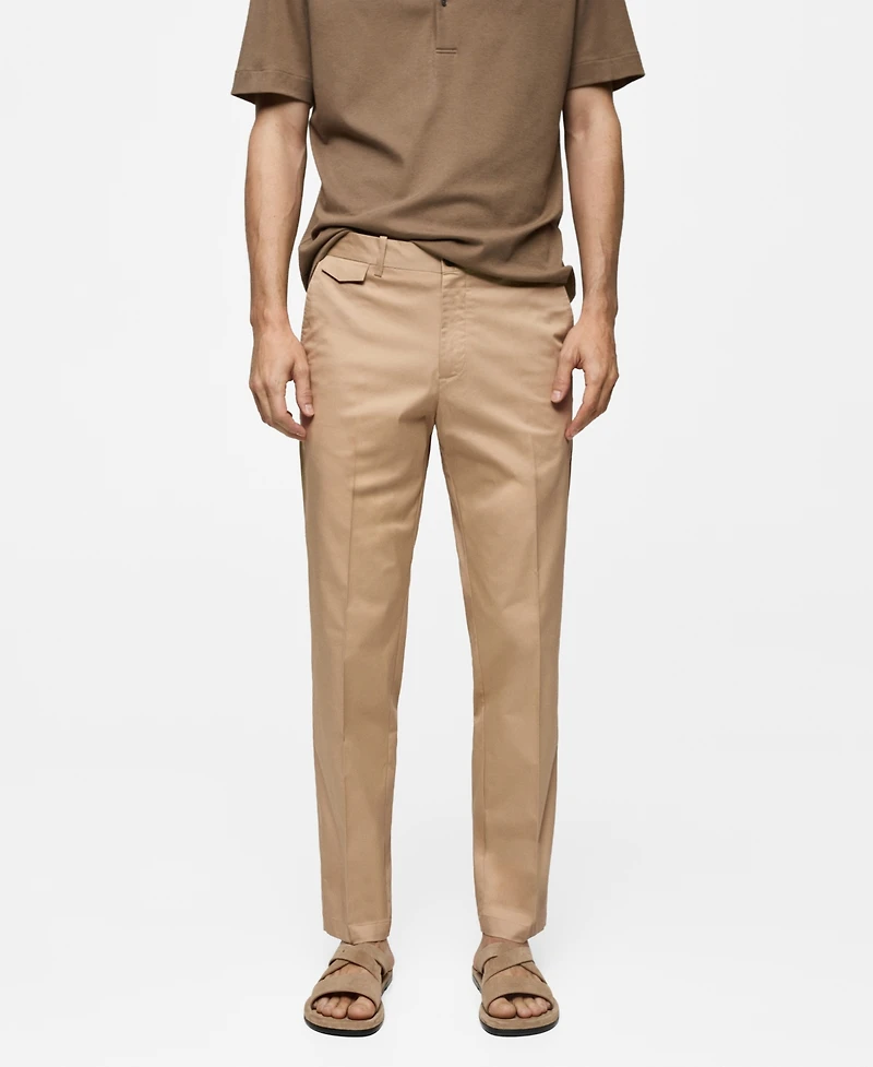 Mango Men's Regular Fit Structure Cotton Trousers