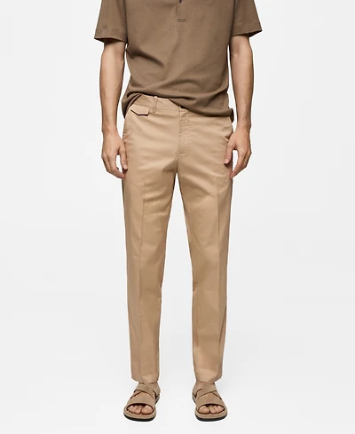 Mango Men's Regular Fit Structure Cotton Trousers