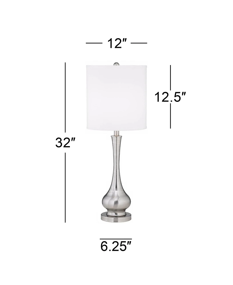 Possini Euro Design Modern Buffet Table Lamp 32" Tall Brushed Nickel Metal Gourd White Fabric Cylinder Shade for Living Room House Dining Entrywa