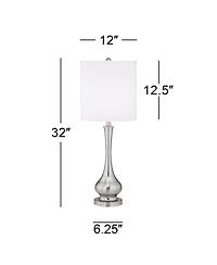Possini Euro Design Modern Buffet Table Lamp 32" Tall Brushed Nickel Metal Gourd White Fabric Cylinder Shade for Living Room House Dining Entrywa