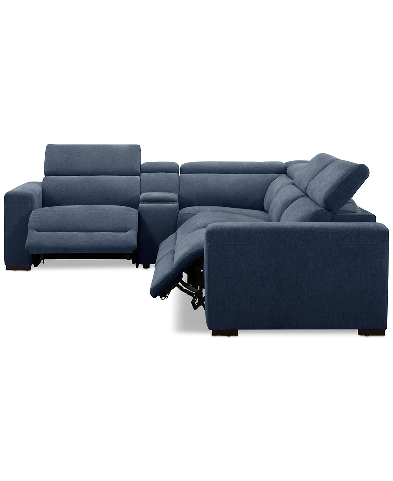 Nevio 5-Pc. Fabric Power Headrest L-Shape Sectional and Console with Motion Chairs
