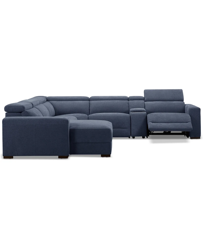 Nevio 6-Pc. Fabric Power Headrest Sectional with Chaise & Console and 1 Motion Chair