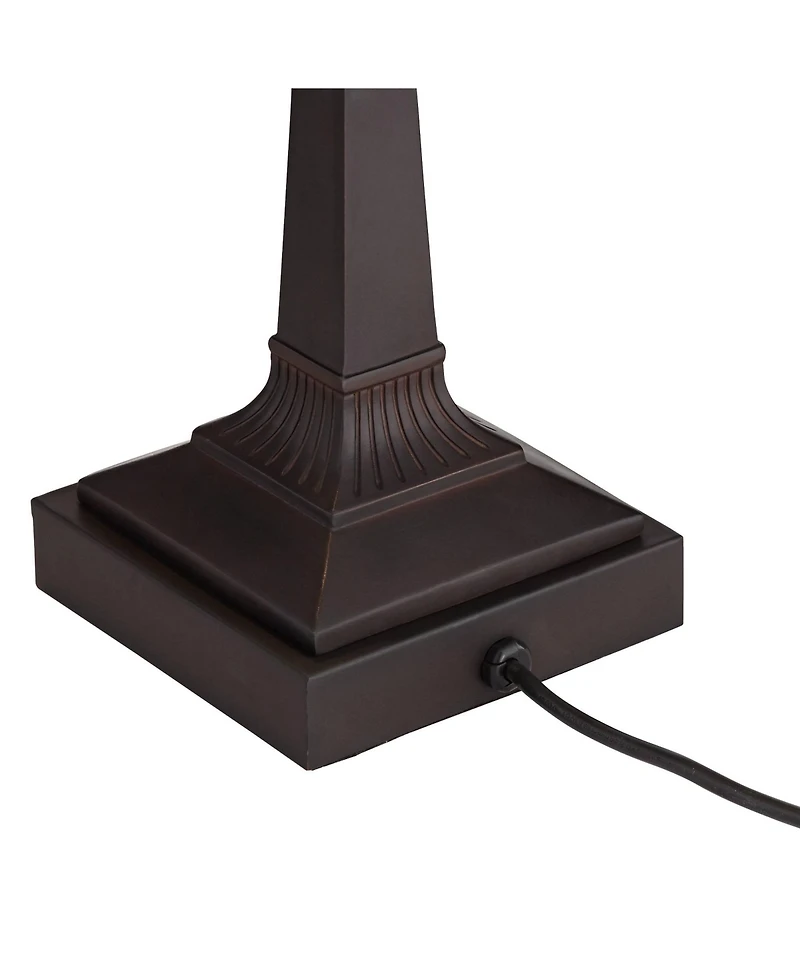 Fleura Traditional Tiffany Style Piano Banker Desk Table Lamp 17" High with Ac Power Outlet Bronze Floral Art Glass Shade Decor for Bedroom House Beds