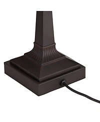 Fleura Traditional Tiffany Style Piano Banker Desk Table Lamp 17" High with Ac Power Outlet Bronze Floral Art Glass Shade Decor for Bedroom House Beds