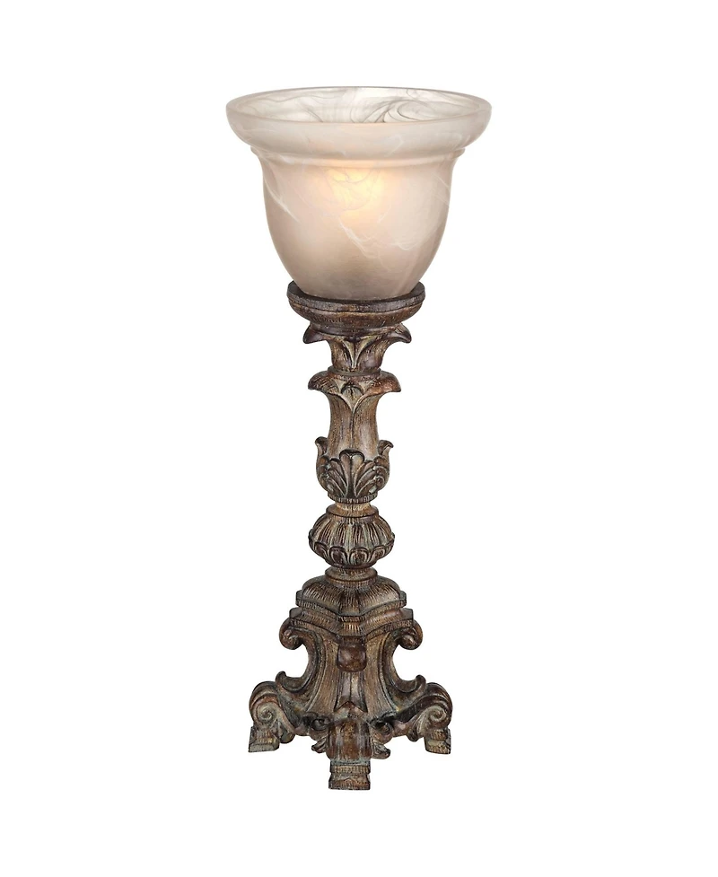 Regency Hill French Led Uplight Desk Table Lamp 18" High Beige Wash Candlestick Alabaster Glass Shade for Bedroom Bedside Office