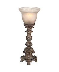 Regency Hill French Led Uplight Desk Table Lamp 18" High Beige Wash Candlestick Alabaster Glass Shade for Bedroom Bedside Office