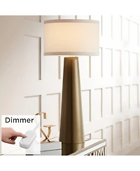 Possini Euro Design Karen Modern Table Lamp 36" Tall Dark Gold Glass with Table Top Dimmer Off White Fabric Drum Shade for Bedroom Living Room Be