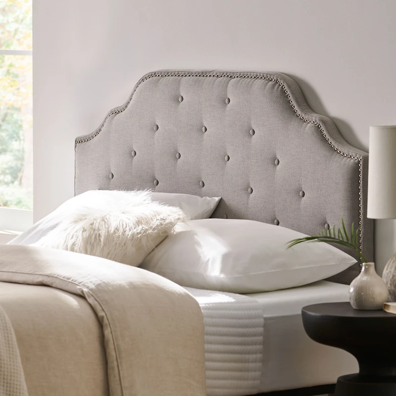 Streamdale Furniture Contemporary Upholstered Button Tufted Headboard with Nailhead Accents