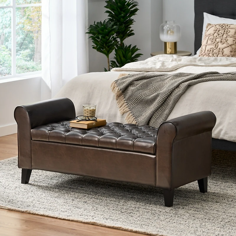 Streamdale Contemporary Diamond Tufted Storage Ottoman with Rolled Arms